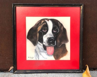 Vintage Dog Portrait Beagle? (Oil Pastel) Square Framed-13.5 inches per side.