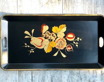 Großes Vintage handbemaltes japanisches Lacquer Ware Tablett (Holz)
