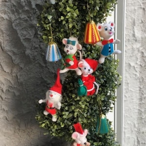 Vintage Flocked Plastic Christmas Ornament Lot~ 11 Total~ Circa 1950-1960s.