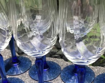 Vintage Lenox Cobalt Blue Wine Glasses - 1980s Crystal Stemware Set