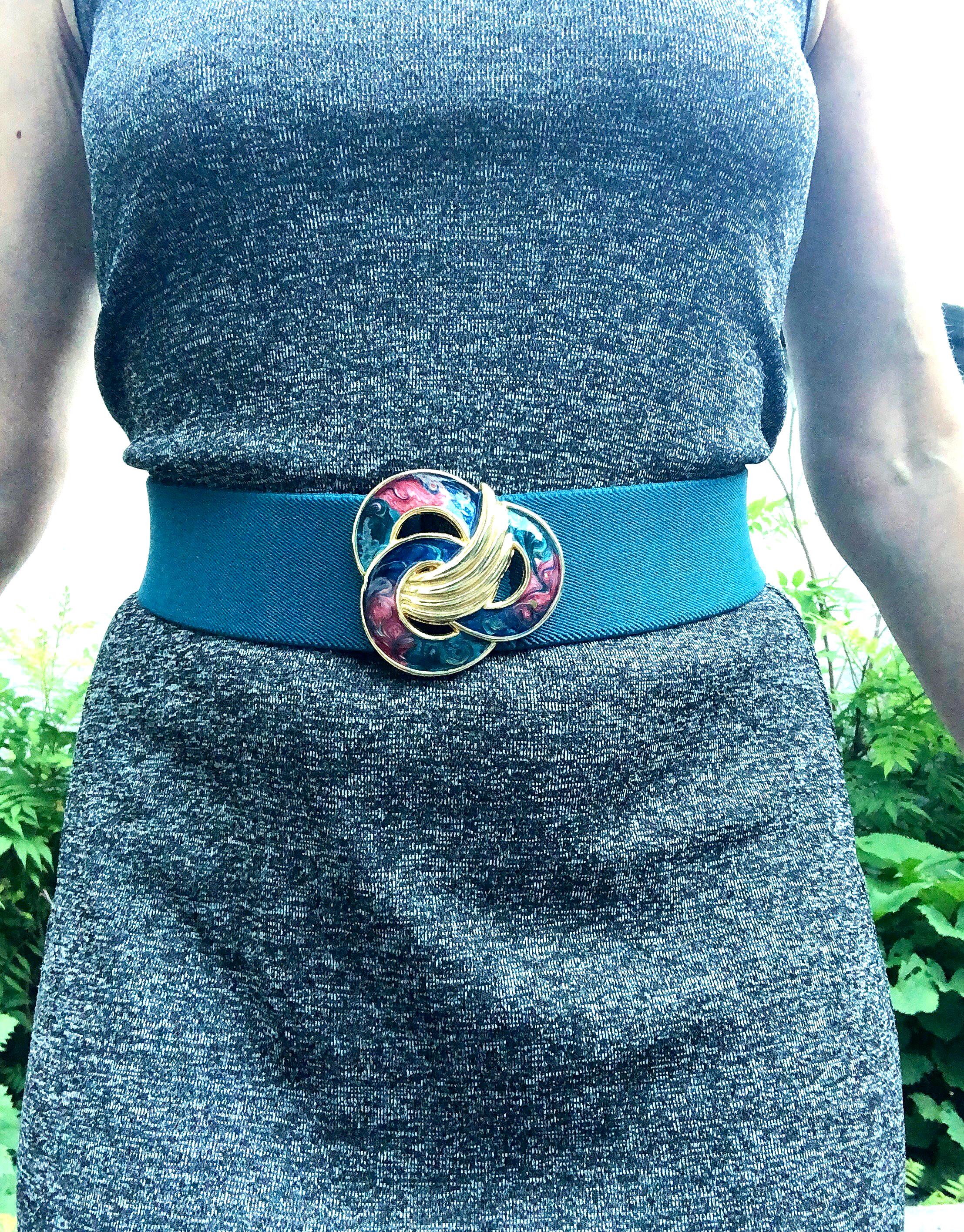Vintage Enamelled Brass Buckle Stretch Belt - Day-lor 1970s  display picture 1