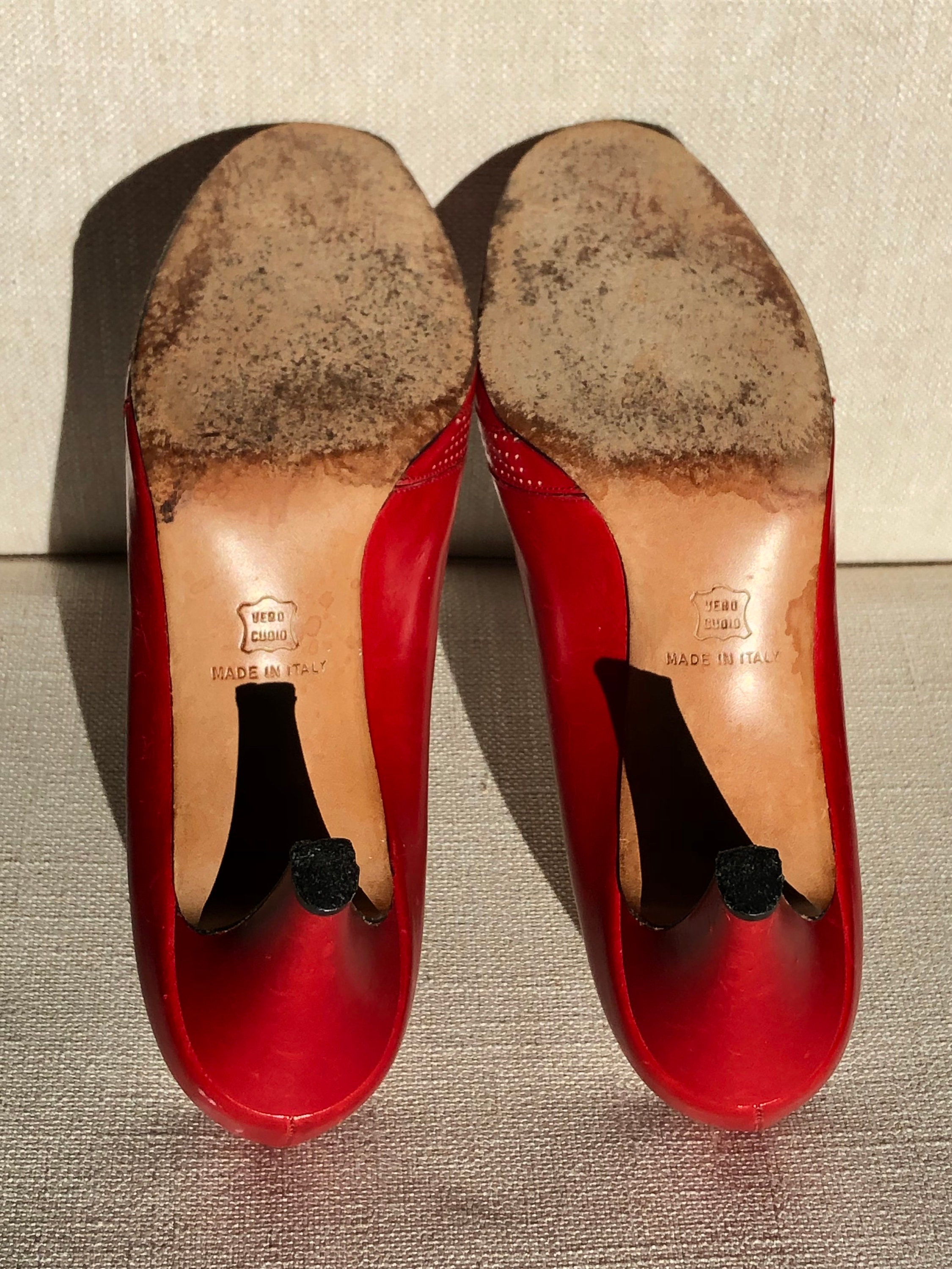 Vintage Red Leather Salvatore Ferragamo (italy) Open Toe