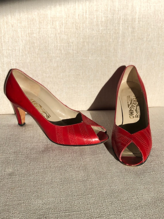 Ferragamo open toe pumps hotsell