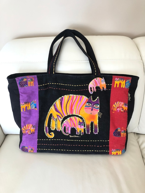 Laurel Burch sun N Sand Accessories cats Large Beach tote Bag Circa 1990s Etsy