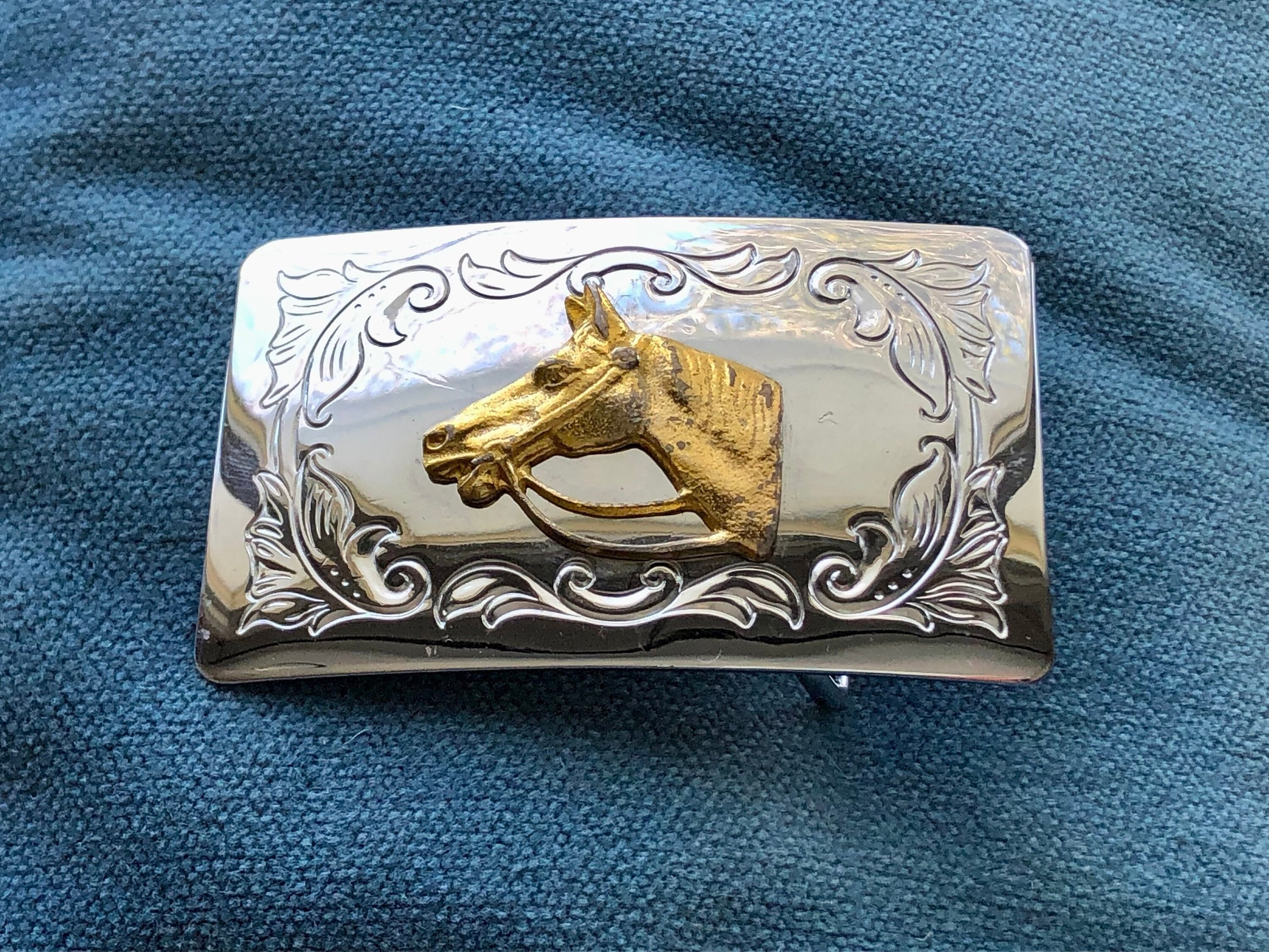 Fibbia Cintura Western Placcata Oro - Tema Cowboy E Cavallo - Uomo - Foto 4
