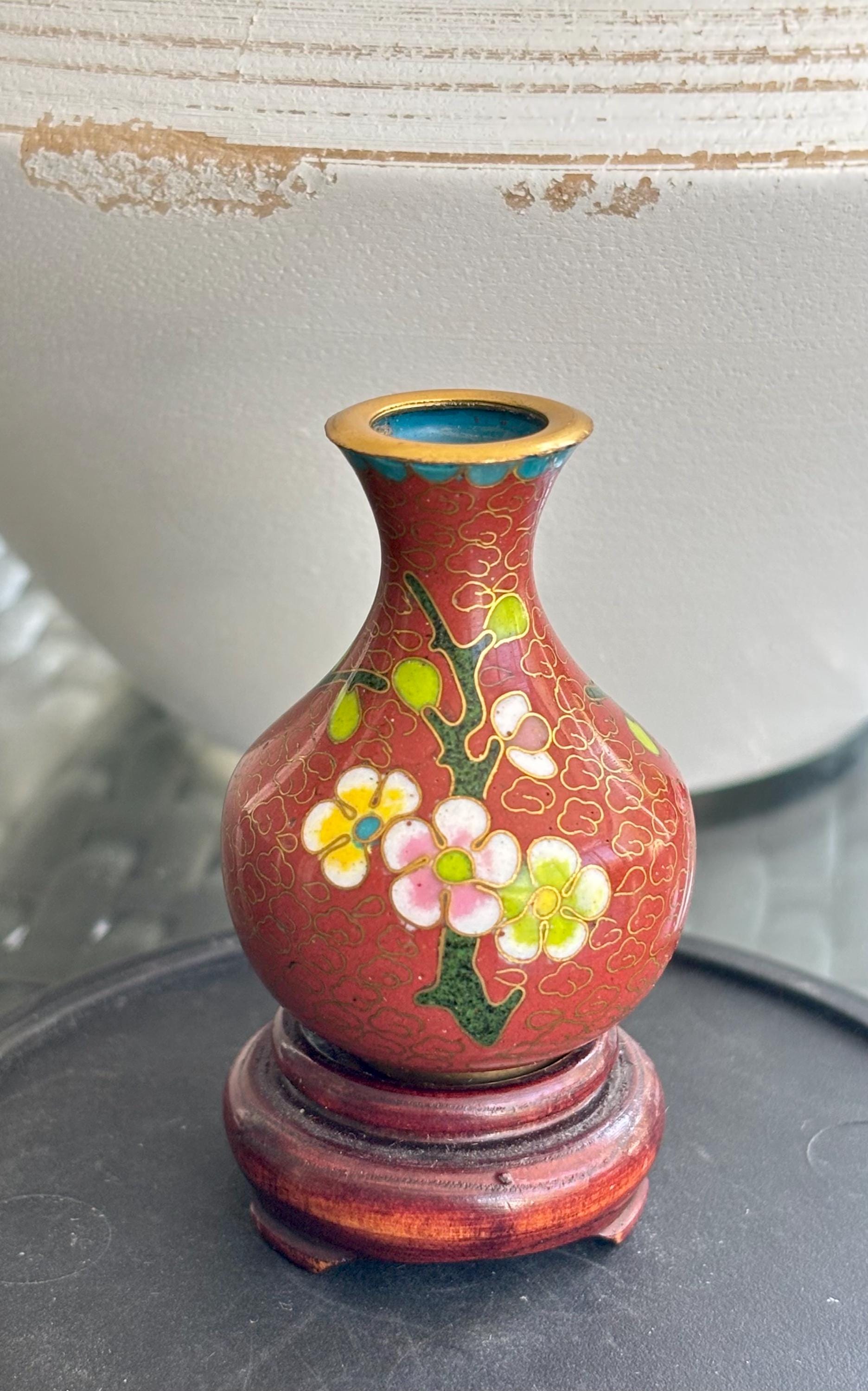 Miniature Cloisonné Vase, Chinoiserie Enamel Art, Vintage 1950-80s / Dollhouse Furniture.