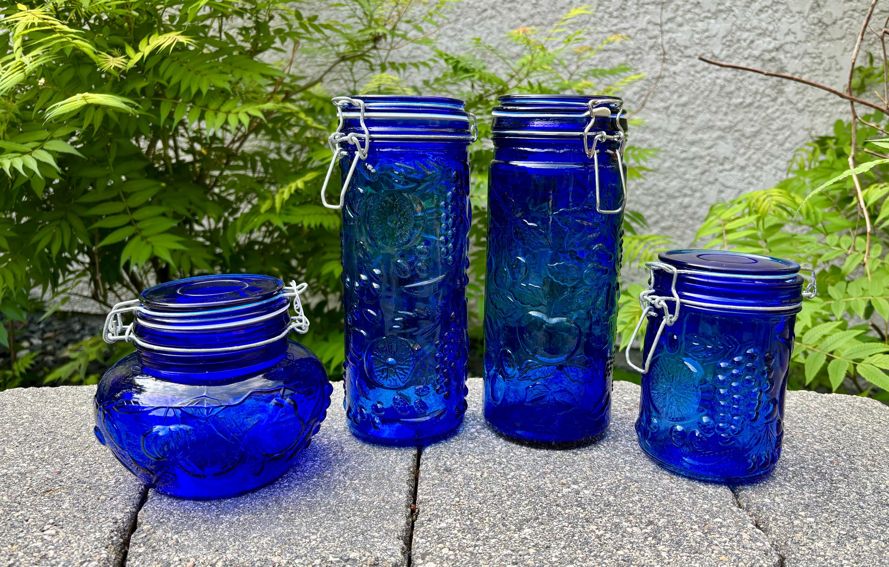 青いガラスのキャニスター - Etsy 日本