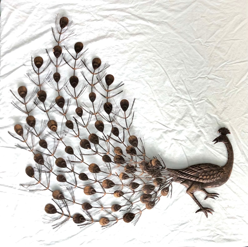 Vintage MCM Metal Art Wall Peacock Circa 19501960s LARGE Etsy