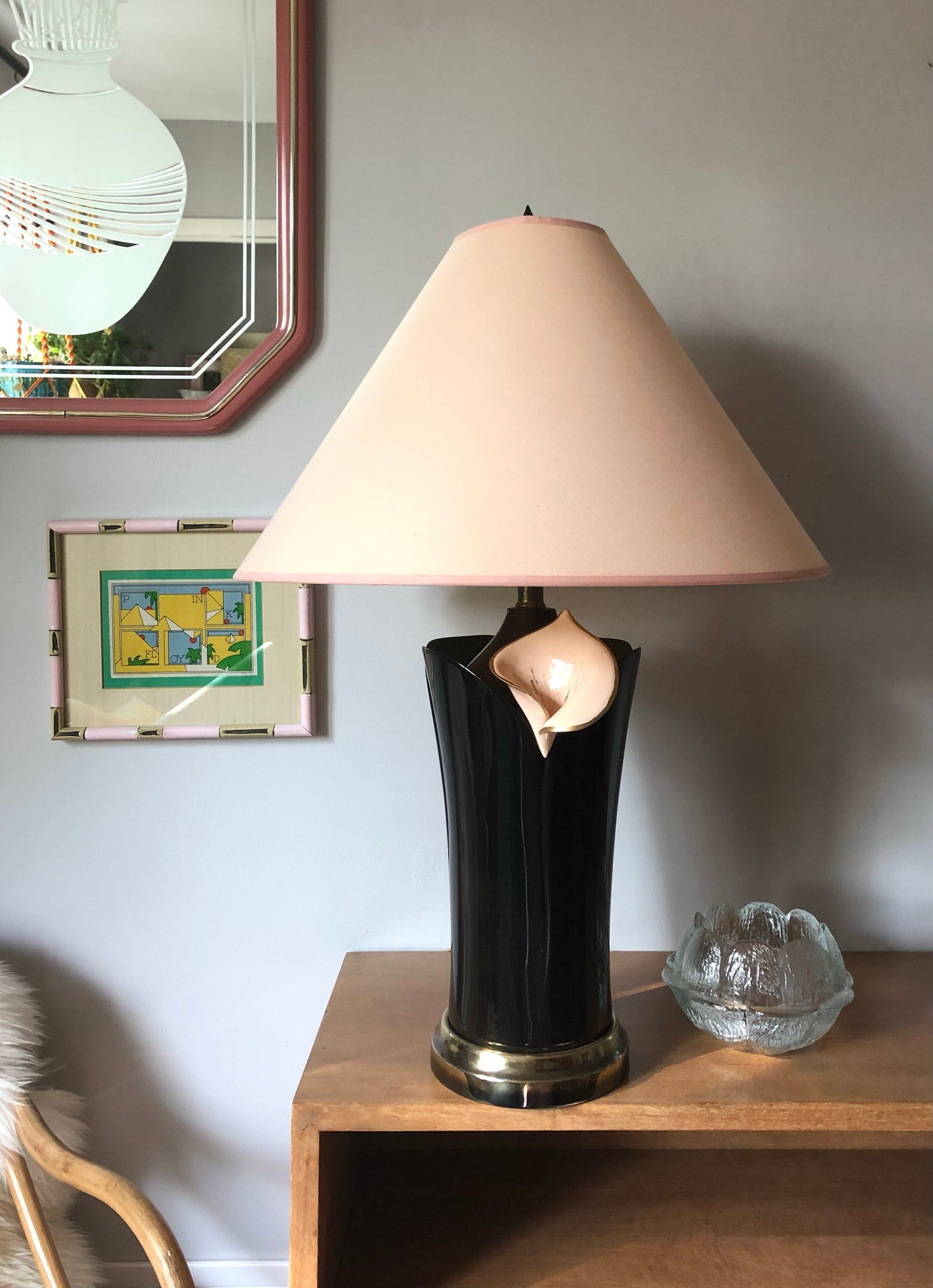 Vintage Porcelain Cala Lily Lamp with Shade~ Post Modern