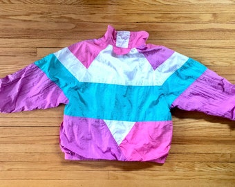 1980's-1990s Pastel Pink/blue Nylon Sports Jacket