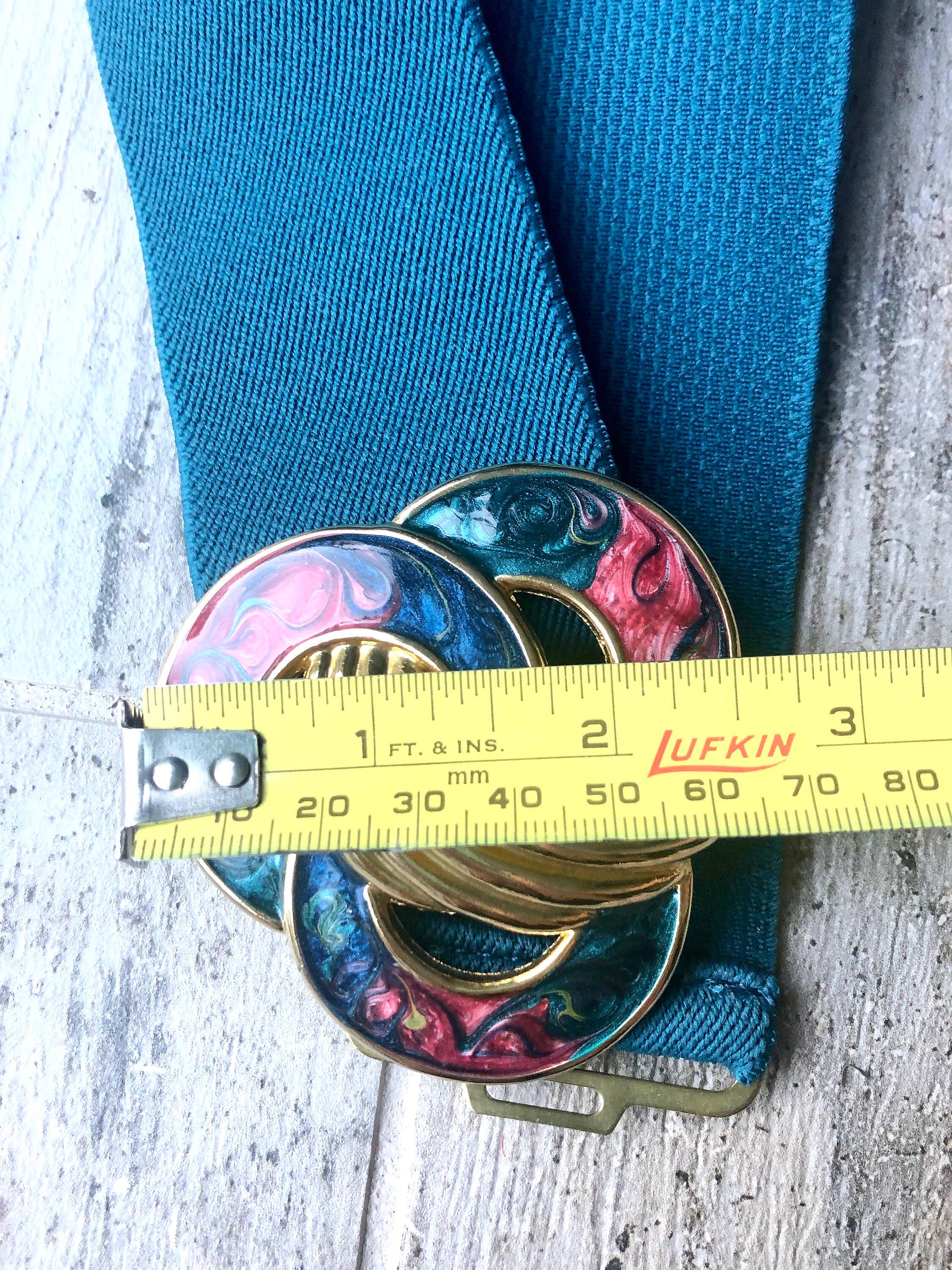 Vintage Day-Lor Enamelled Brass Buckle Stretch Belt Niknax · Vintage Day-Lor Womens Red Swirl Enamel Belt  main image 3