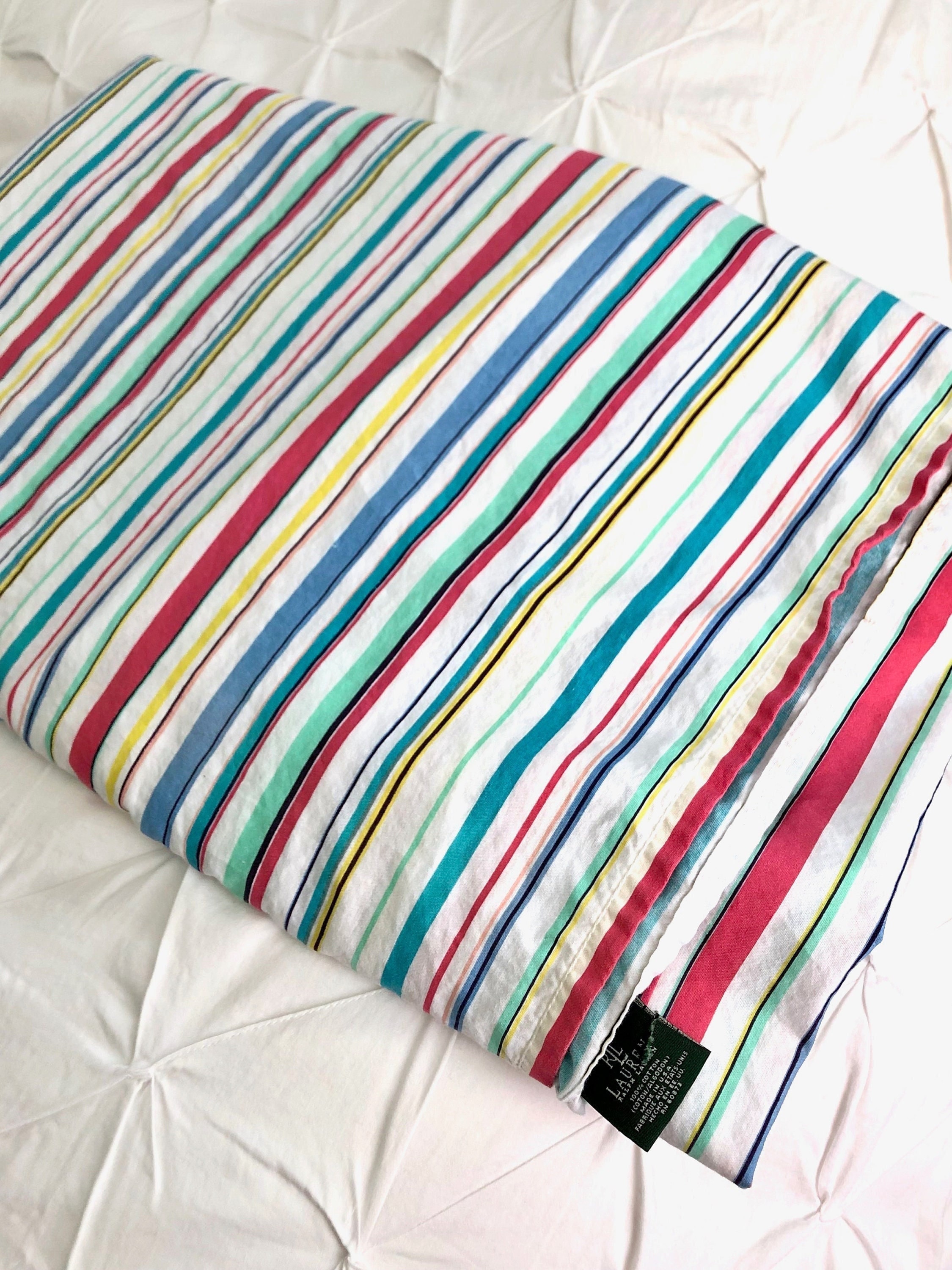 Vintage Ralph Lauren(made in USA) Striped Flat Sheet (queen