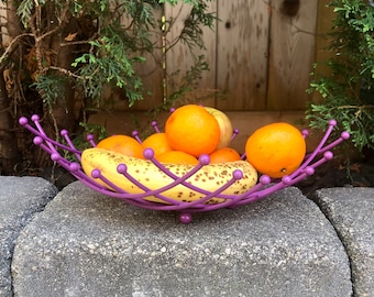 Post Modern PURPLE Fruit Bowl ~Metal Criss Cross /Memphis style Dish- Circa 1980s