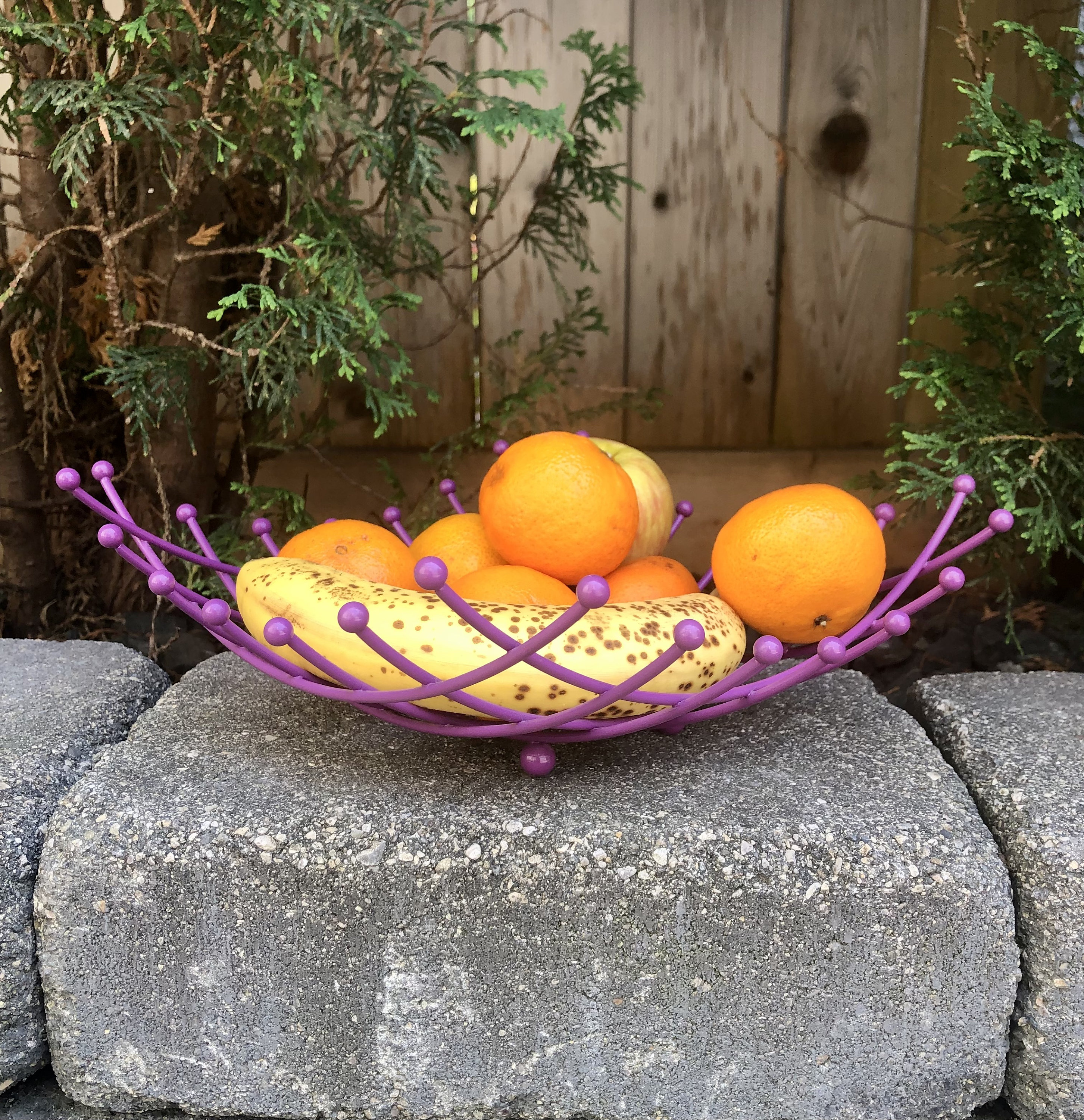 ポストモダン パープル フルーツボウル ～金属製クロス模様