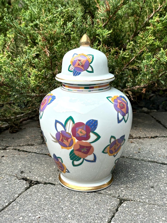 Vintage Sigma Limelight Ginger Jar Vase: Art Deco Style, Hand