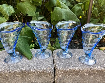 6 SET ~vintage Bormioli Rocco- Blue Cornucopia Parfait/ Dessert 
