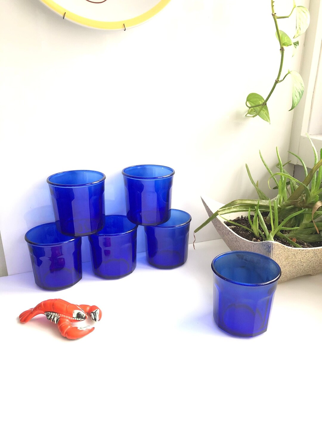 Cobalt Blue Drinking Glass Set of 7 made in France Circa Etsy