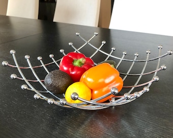 Chrome Metal Criss Cross Memphis Post Modern Modern Dish/ Fruit Bowl- Circa 1980s- LARGER Size