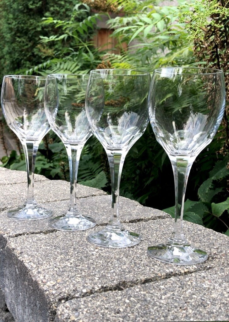 Misket Stemmed Water Glasses 13.5 Oz, Modern Crystal Clear Goblets Set of  (12)