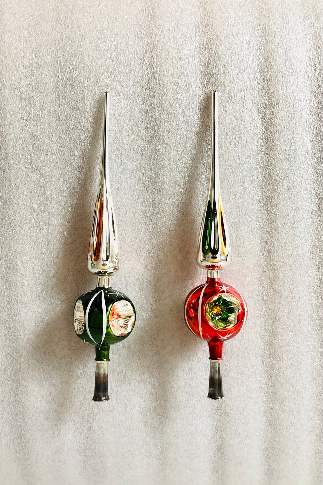 Vintage Mercury Glass Tree Topper Green triple Indents Etsy