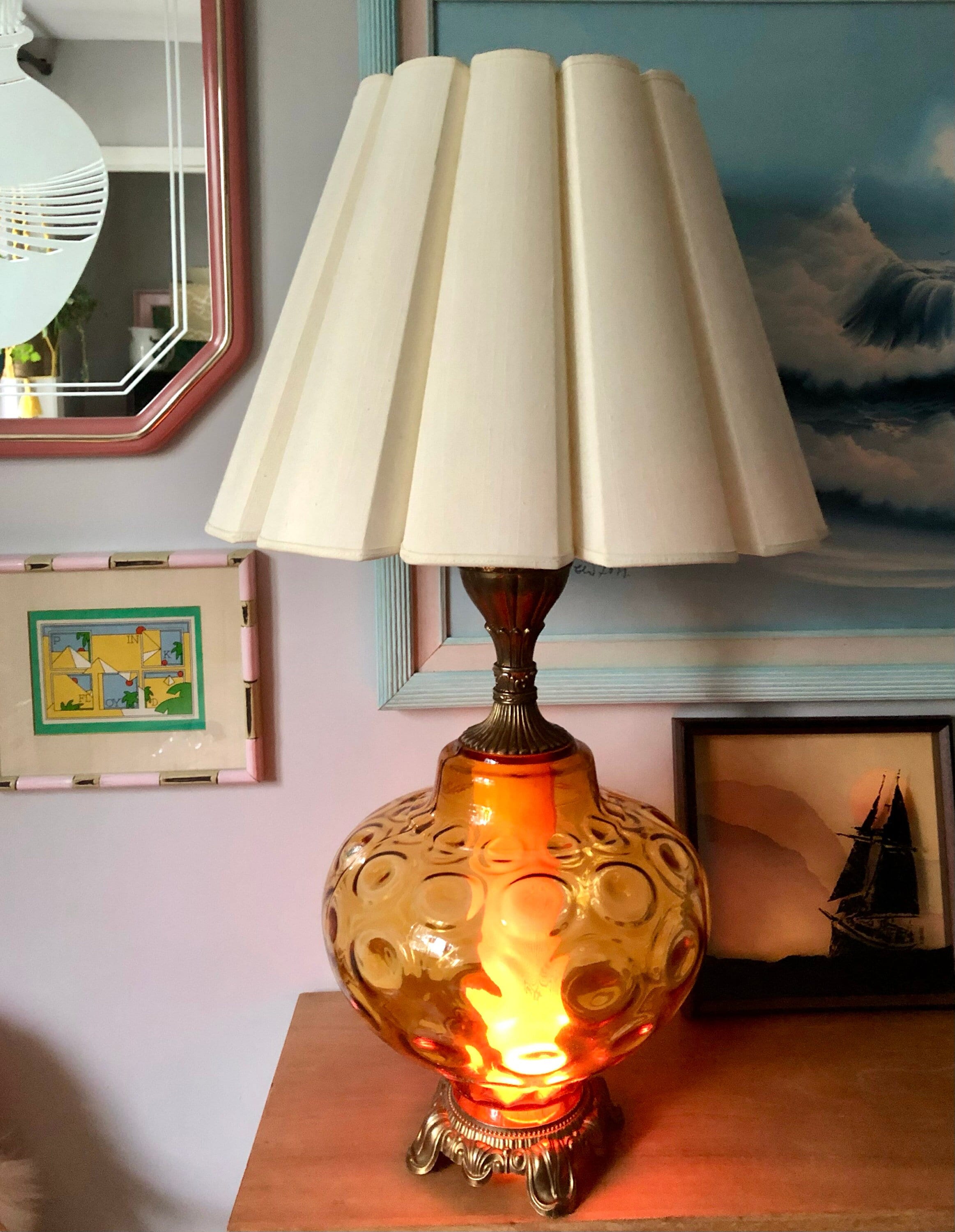 Vintage MCM Amber Glass (coin Pattern) Lamp- Base (top \u0026 Bottom Lights)~  Circa 1960-1970s - Etsy, image size:2325x3000