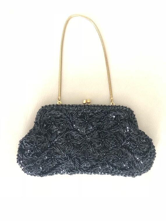 Vintage Black Hand Beaded Evening Bag