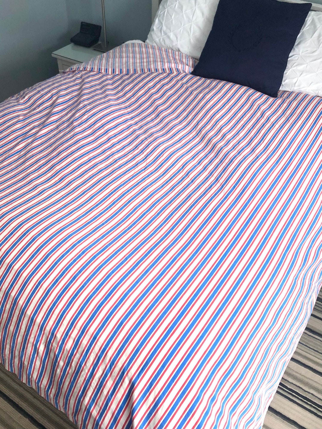 Vintage MCM Vertical Red, Blue & White Striped Double/ Full Sized Flat Sheet Circa 19601970s Etsy