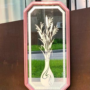 1980s Post Modern Pink & Gold Etched Art Mirror - Large (3 ft 4 in)