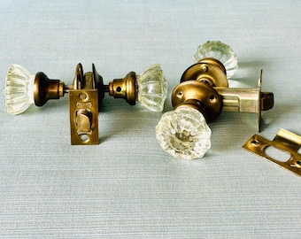 Vintage/ Antique Glass Door Knob PAIR  (12 point/ 2 inch Round) Circa 1930-50s