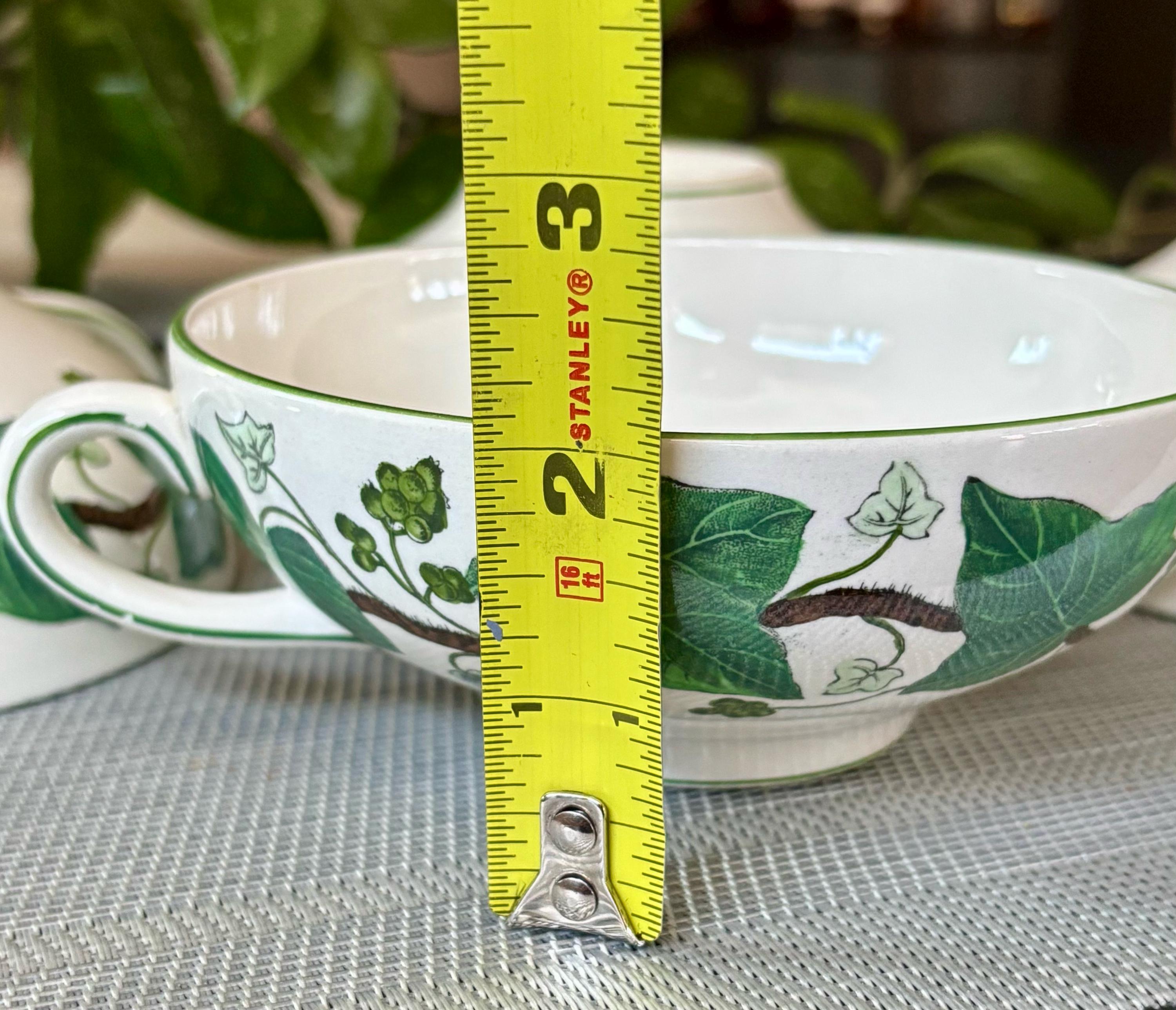Wedgwood Napoleon Ivy Double Handled Soup Cup/ Bowls, Green Rimmed