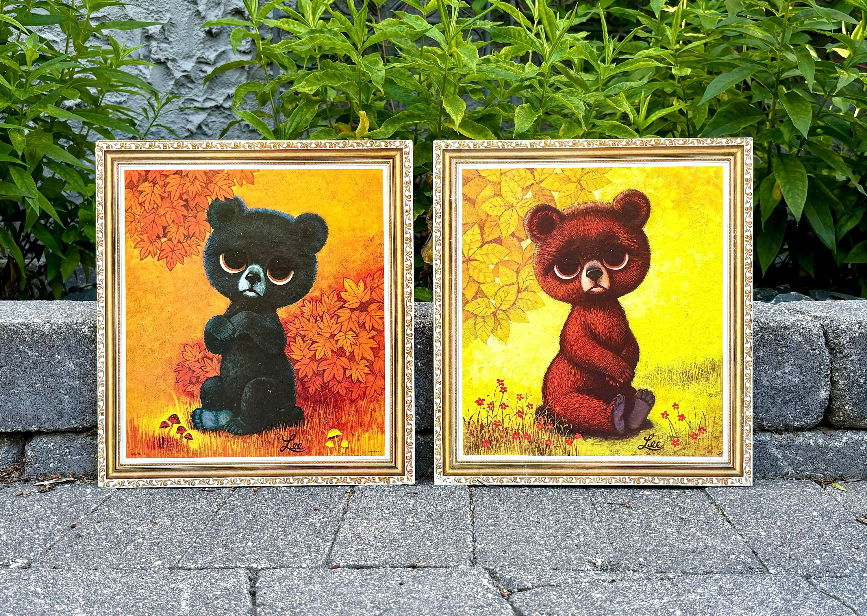 ヴィンテージ ビッグアイ ハニーベア リトグラフアート：1960年代 MCM