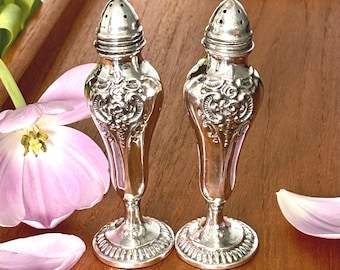 Silver Plate Salt & Pepper Shaker Set. Viking Brand, Victorian/ Art Nouveau Table decor.