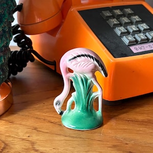 Vintage MId Century Flamingo Figurine. (Japan, 3 inch mini. Hand Painted Porcelain ) Circa 1940-1960s