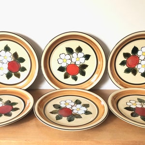 MCM Stoneware Dinner Plate SET of 6 -Circa 1960-1970s/ Santa Marta (Japan) "Apple Blossom"
