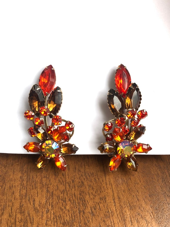 Boucles D'oreilles Vintage à Clips – Métal Doré & Verre Ambré – Occasion – Style Rétro