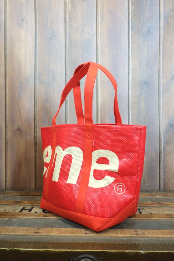 supreme raffia tote red