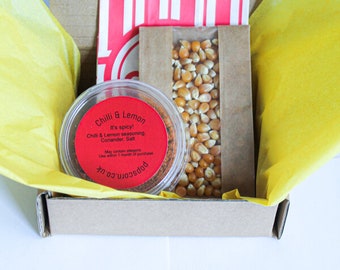 Kit de condimentos Chilli & Lemon Gourmet Popcorn con delicioso saborizante totalmente natural. Noche de cine / Gran regalo personalizado