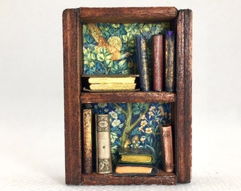1:24 scale Miniature Bookcase with (optional) 9 Dollhouse Books, Miniature Library Accessories