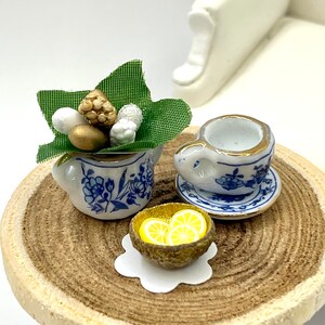 1:12 Scale Dollhouse Lemon Tea Set With Golden Bowl, Lemon Slices ...