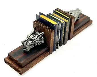 1:12 scale dollhouse dragon bookstands with (optional) 5 miniature books, miniature library accessories