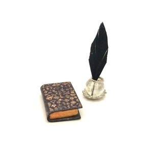 1:24 scale Set with Miniature Book and Quill & Ink, Dollhouse Library Accessories