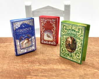 1:12 scale set of 3 Antique Fairy Tale Dollhouse Books, Miniature Library Accessories