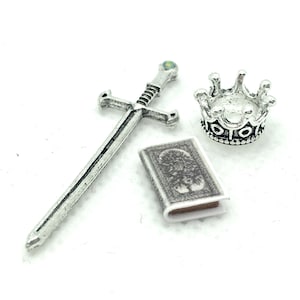 1:24 scale Royal Set of Miniature Book, sword and crown, Dollhouse Library Accessories