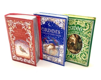 1:6 scale set of 3 fairy tale dollhouse books, antique style miniature book decor.