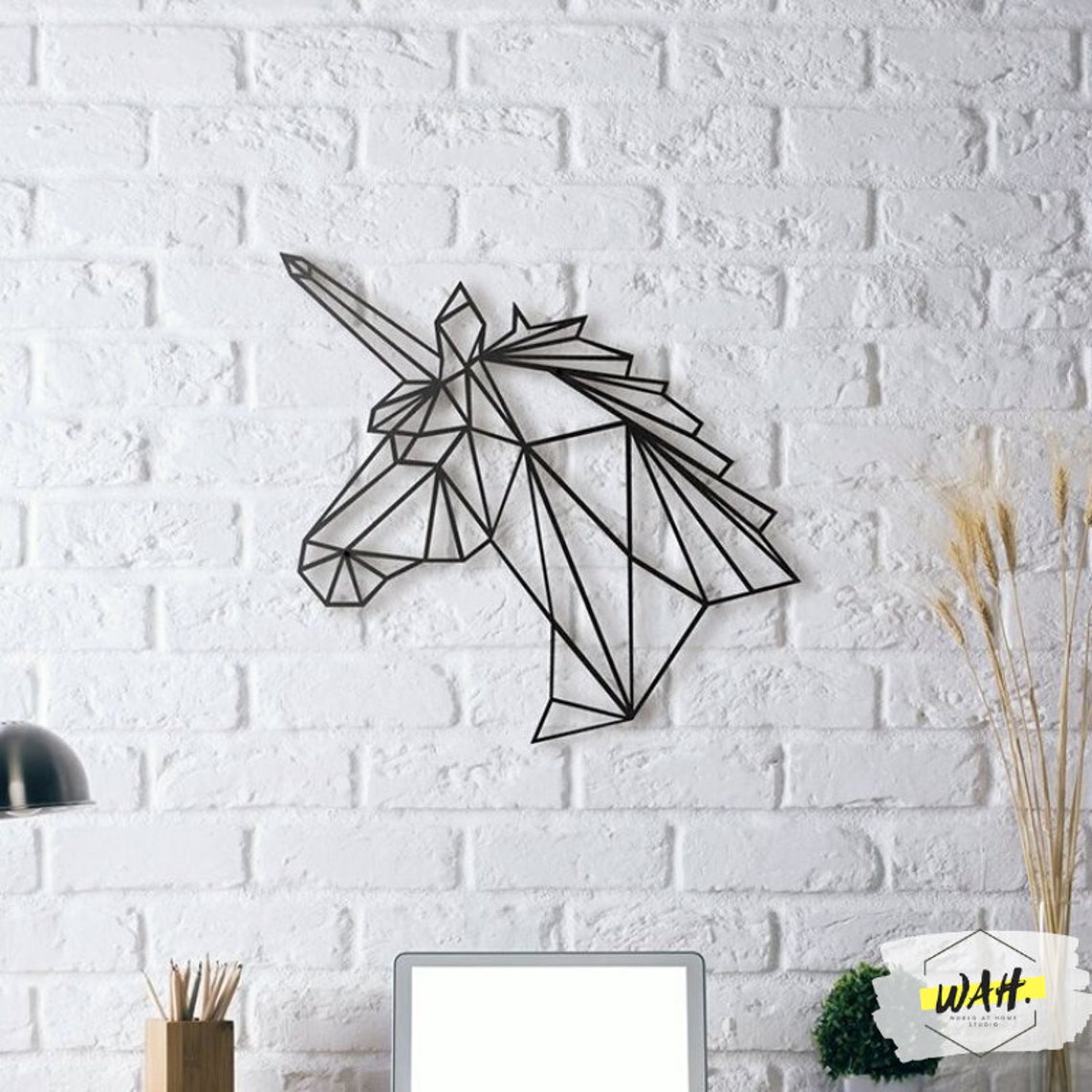 Metal Unicorn Metal Wall Decor Geometric Animal Decor Metal Etsy