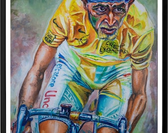 Marco Pantani "the Natural" Limited edition Art Print from Original painting by Remo Polledri.