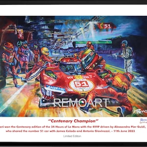 Centenary Champion -  Ferrari 499P wins the 100th Le Mans - hand signed by the artist - Le Mans Limited Edition Print -Ferrari 499P -