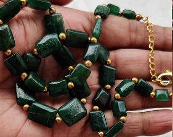 Natural Green Aventurine Gemstone Rectangle Smooth Beads Necklace 18.5",gift for her