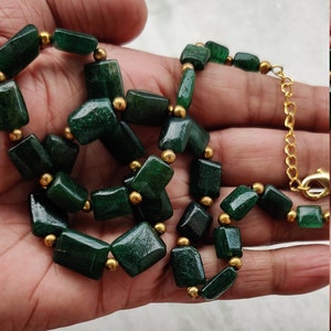 Natural Green Aventurine Gemstone Rectangle Smooth Beads Necklace 18.5&quot;,gift for her