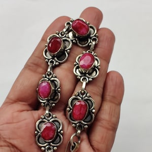 Ruby and Metal Bracelet, Genuine Ruby Bracelet ,Statement Bracelet, Red Ruby Bracelet ,July Birthstone, Gift Bracelet[Dyed]